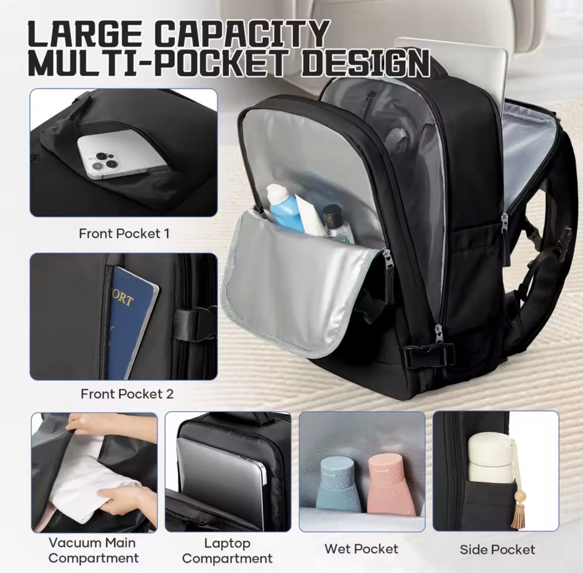 Vacuum Compression Travel Backpack Carry-On with Expandable Storage