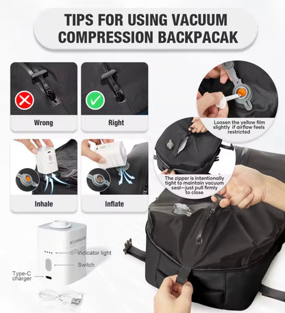 Vacuum Compression Travel Backpack Carry-On with Expandable Storage