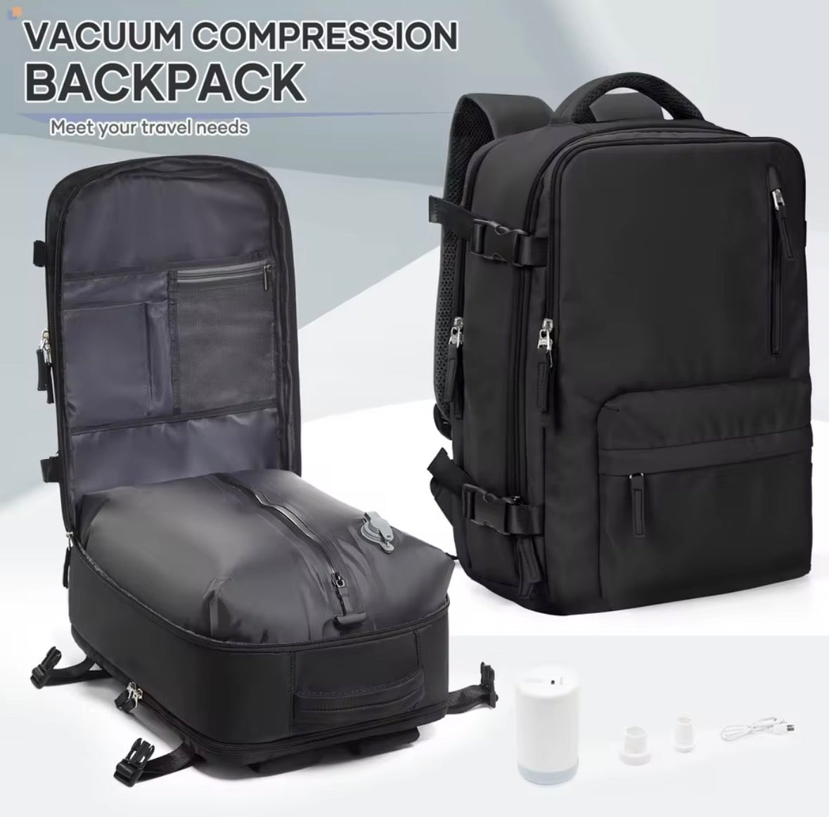 Vacuum Compression Travel Backpack Carry-On with Expandable Storage
